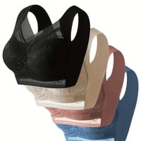 4pcs Mixed Color Plus Size Lace Lingerie Set – Wireless Bra & Panties | Sexy, Comfortable Daily Wear in 1XL–6XL - Thumbnail 2