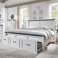 Farmhouse King/Queen/Full Size Bed Frame with Tall Headboard – Wood Platform with 3 Storage Drawers & Roman Column Footboard - Thumbnail 2