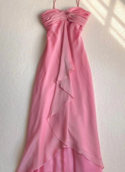 Strapless Sweet Pink Chiffon Long Prom Dress Formal Party Dress