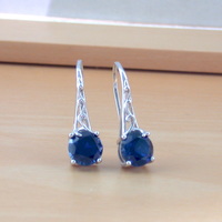 BOXED GIFT/Sterling Silver Sapphire Solitaire Earrings/Sapphire Hook Earrings/Sapphire Earring/Gemstone Earrings/Blue Sapphire Earrings/Jewellery - Thumbnail 1