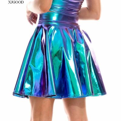 Laser glossy large swing short skirt