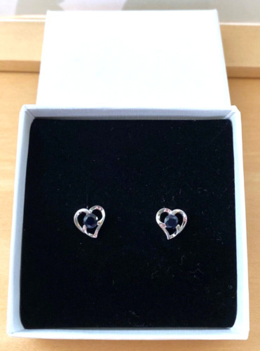 BOXED GIFT/Sterling Silver Sapphire Heart Stud Earrings/Sapphire Jewellery/Sapphire Jewelry/Heart Earrings/Heart Jewellery/September Birthstone/UK