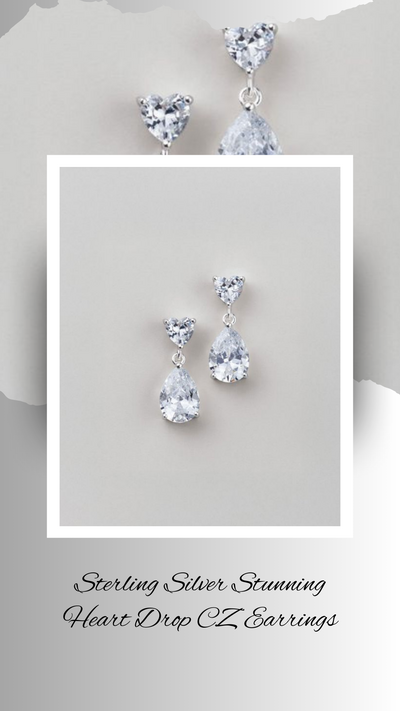 Sterling Silver Stunning Heart Drop CZ Earrings - FINAL SALE