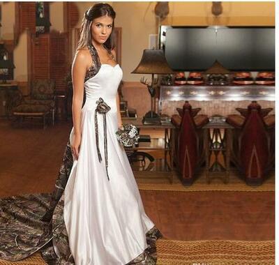 Elegant Camo Country Wedding Dresses a line Halter Taffeta camouflage wedding dress with court train cowboy girl outfits gothic bridal gowns,1152