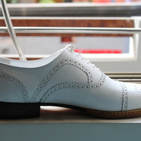 Crafted Leather Handmade Men Classic White Leather Lace up Oxford Dress Shoes - Thumbnail 1