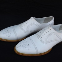 Crafted Leather Handmade Men Classic White Leather Lace up Oxford Dress Shoes - Thumbnail 3