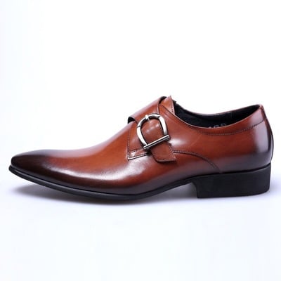 Pointed toe business shoes men's metal buckle shoes 3 colors