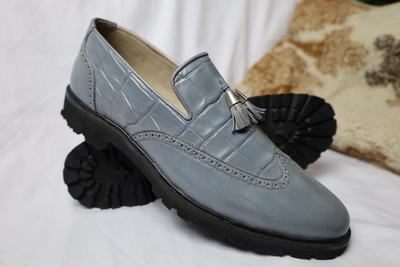 Crafted Leather Handmade Men Gray Crocodile Leather Loafers Dress Shoes