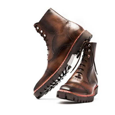 Crafted Leather Handmade Men Classic Brown Leather Norwegian Welted Dress Boot