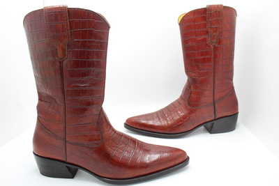 Crafted Leather Handmade Men Brown Crocodile Belly Buckle Cowboy Boot