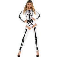 Halloween Skull Zombie Costume – Unisex Cosplay Uniform in Black, Red, Gold, or White  - Thumbnail 1