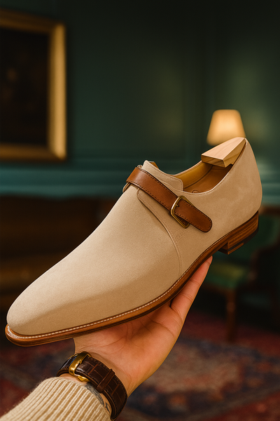 Handmade Special Edition Beige Color Single Monk Strap Shoes