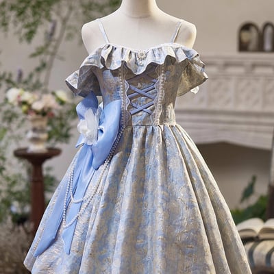 Blue floral print short a-line prom party dress - Thumbnail 1