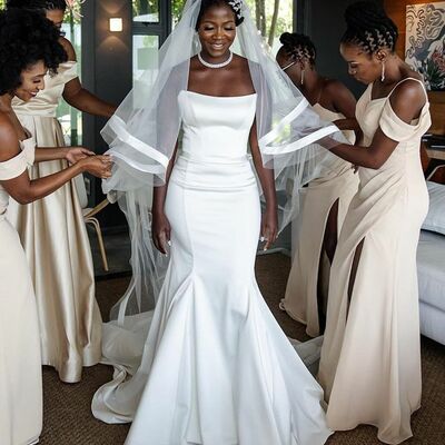 Simple wedding dress, mermaid african girls bridal dress bridal gown - Thumbnail 1