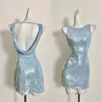 Pale Blue Short Prom Dresses,Sequin Shiny Cocktail Party Dresses,Mini Sheath Dresses,CP0179 - Thumbnail 2