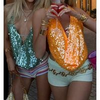 Sexy V-Neck Halter Backless Shiny Sequin Vintage Tank Top - Thumbnail 3