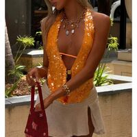 Sexy V-Neck Halter Backless Shiny Sequin Vintage Tank Top - Thumbnail 4