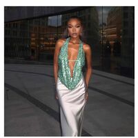 Sexy V-Neck Halter Backless Shiny Sequin Vintage Tank Top - Thumbnail 5