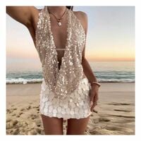 Sexy V-Neck Halter Backless Shiny Sequin Vintage Tank Top - Thumbnail 9