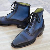Crafted Leather Handmade Men Blue Grain Leather Ankle High Lace up Balmoral Boot - Thumbnail 2