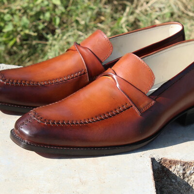 Crafted leather handmade men classic brown leather loafers dress shoes  - Thumbnail 4