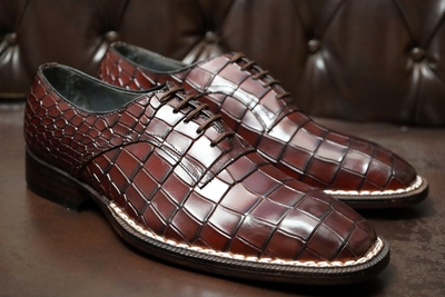 Crafted Leather Oxford Calf Leather Deep Brown Crocodile/Alligator 5mm Hand Welted Men Shoes