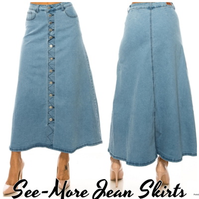 GABBY BUTTON LIGHT WASH LONG DENIM SKIRT