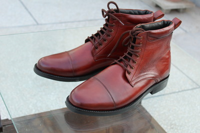 Crafted Leather Handmade Brown Leather Ankle High Lace up Boot