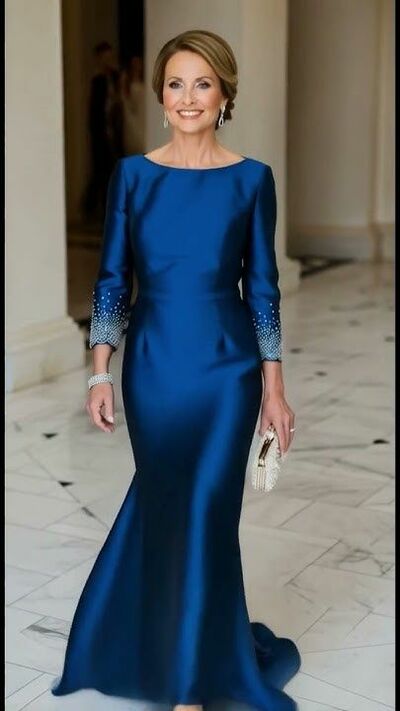 Elegant Sheath Royal Blue Satin Mother Of The Bride/ Groom Dresses Formal Evening Dress