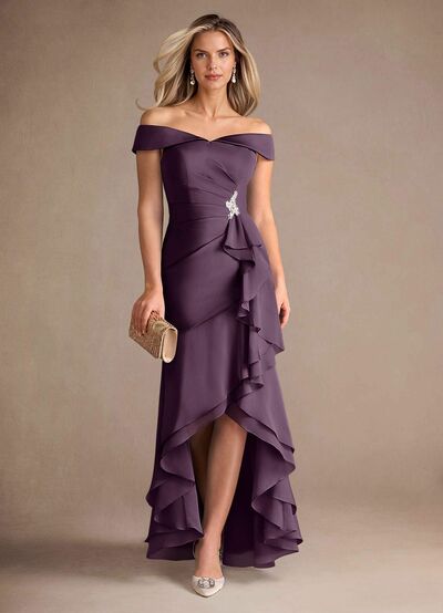 Elegant Purple Sheath Chiffon Mother Of The Bride/ Groom Dresses Formal Evening Dress