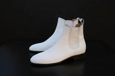Crafted Leather Classic Men White Leather Chelsea Fashion Dress Boot
