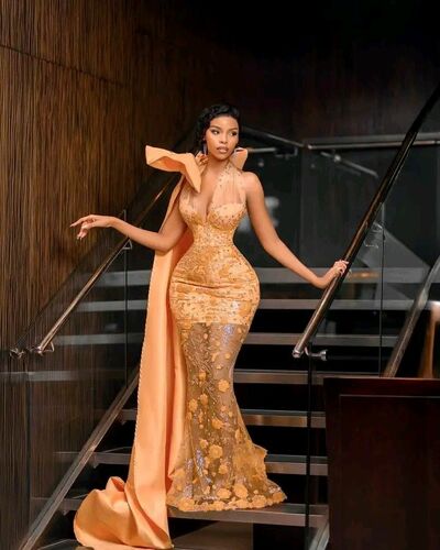 Luxury Mermaid Sequins Lace Prom Dresses 3D Flowers Floral African Girls Evening Gowns Formal Party Gowns