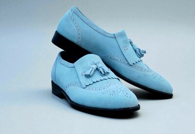 Crafted Leather Classic Blue Suede Leather Loafers Dress Shoes