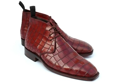 Crafted Leather Burgundy Crocodile Alligator Chukka Boot