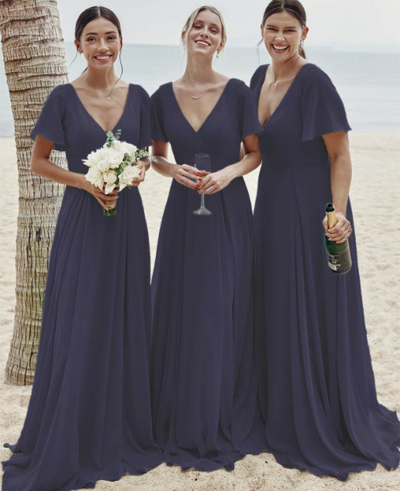 V Neck Bridesmaid Dresses Chiffon