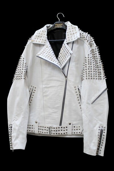 Crafted Leather Handmade White Color Biker Real Leather Studded Jackets