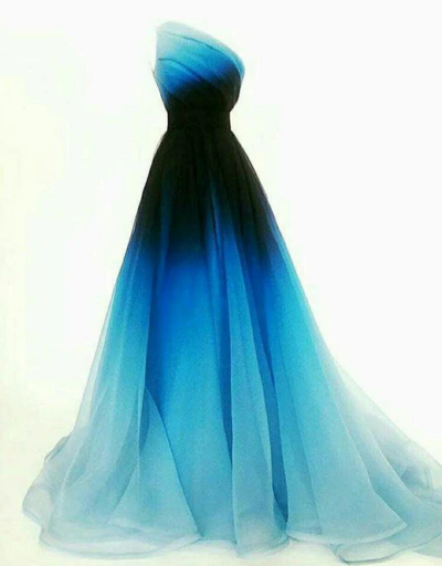 One Shoulder Blue Ombre Ruched Prom Dress