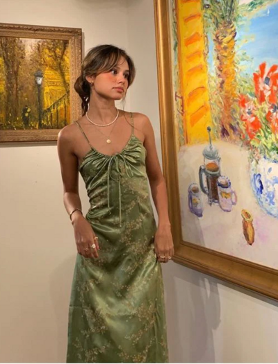 Vintage Green Satin TeaLength Formal Prom Dress