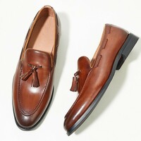 Men's business casual handmade genuine leather shoes tassel loafers 2 colors - Thumbnail 2