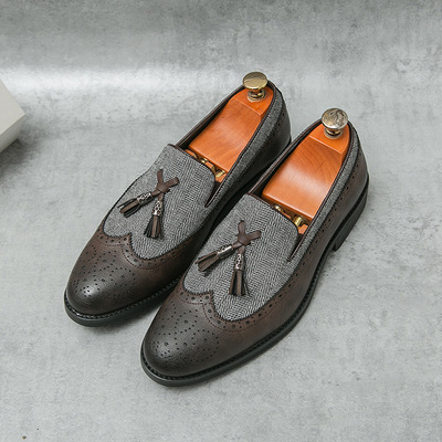 Men's tassel shoes brogue carved loafers 2 colors - Thumbnail 5