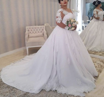 Plus Size Wedding Dresses with Lace Appliques,1964