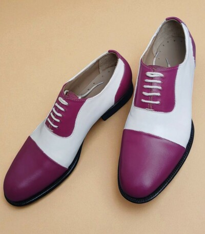 Crafted Leather Men Classic Purple White Leather Dress Shoes
