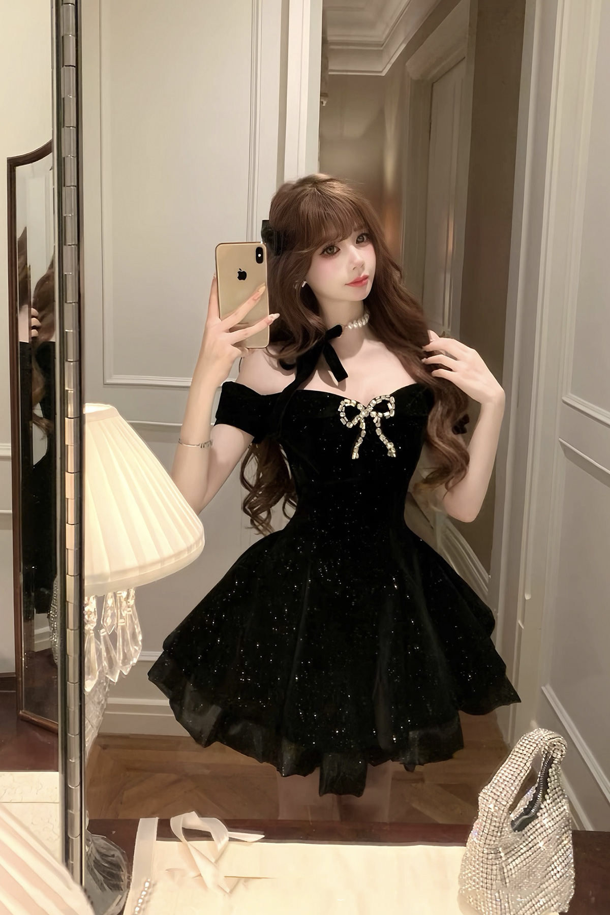 Black Velvet Short A-Line Prom Party Dress