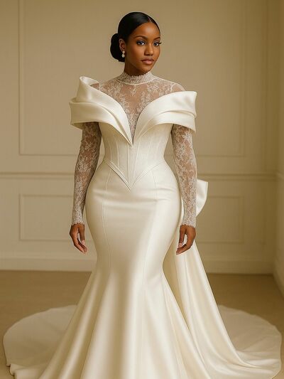 Luxury Wedding Dress, Mermaid Lace African Girls Bridal Dress Bridal Gown