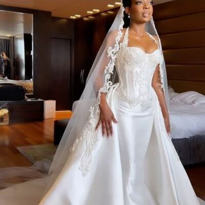 Elegant wedding dress, mermaid lace appliques african girls bridal dress bridal gown - Thumbnail 3