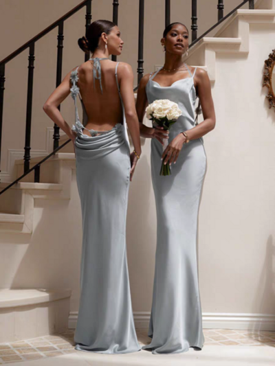 Silver Silk Satin Bridesmaid Dress,Backless Bridesmaid Dresses,Mermaid Bridesmaid Dresses,CB0049