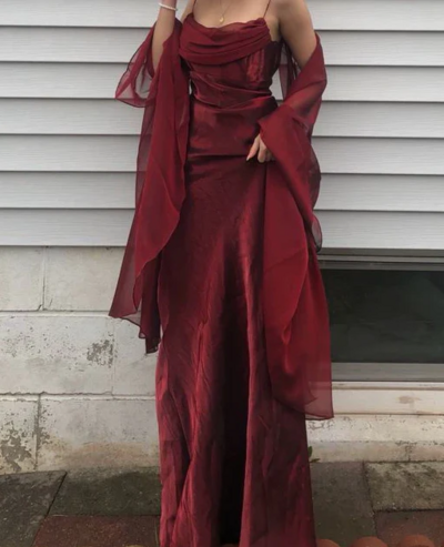 Spaghetti Straps Burgundy Long Prom Dress For Party