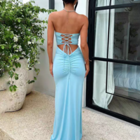 Blue Bridesmaid Dress,Strapless Bridesmaid Dresses,Lace Up Back Bridesmaid Dresses,CB0052 - Thumbnail 2
