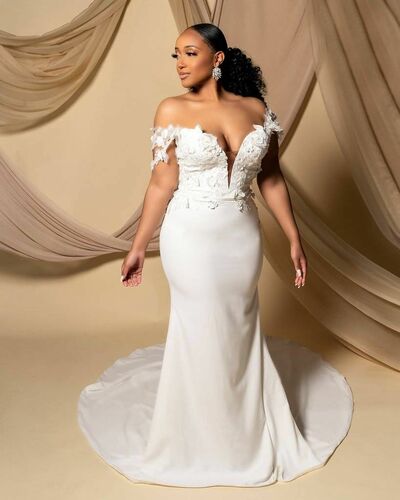 Elegant Wedding Dress, Mermaid Off the Shoulder Appliques African Girls Bridal Dress Bridal Gown