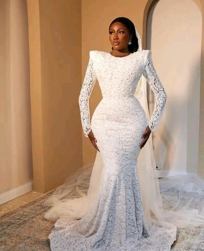 Elegant Wedding Dress, Mermaid Long Sleeve Lace African Girls Bridal Dress Bridal Gown